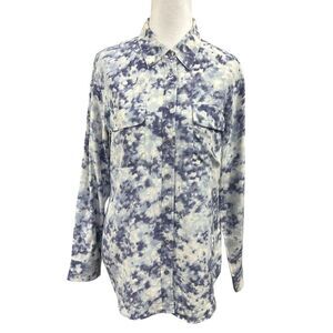 Equipment Femme Silk Watercolor Button Up Shirt Long Sleeve Sz M Blue